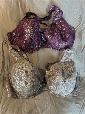 Adore Me Lace Underwire Bras in Purple and Grey. Set of two